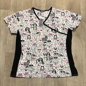 Womens NWT Wear For Care Doggie Puppy Medical Scrub Nursing‎ Top Shirt